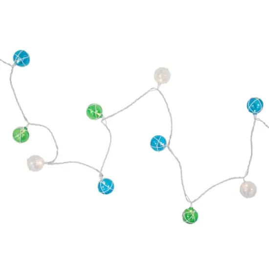10ct. White Twine Wrapped Multicolor Ball String Lights with Green Wire {5}
