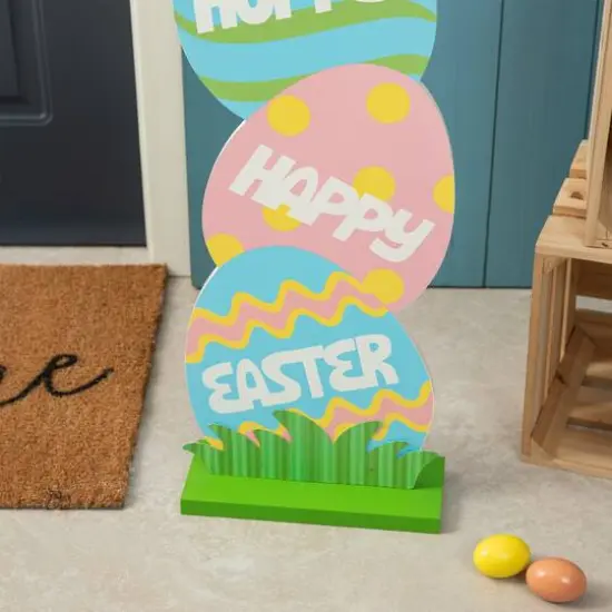 Glitzhome&reg; 42" Easter Wooden Bunny & Eggs Porch D&eacute;cor {6}