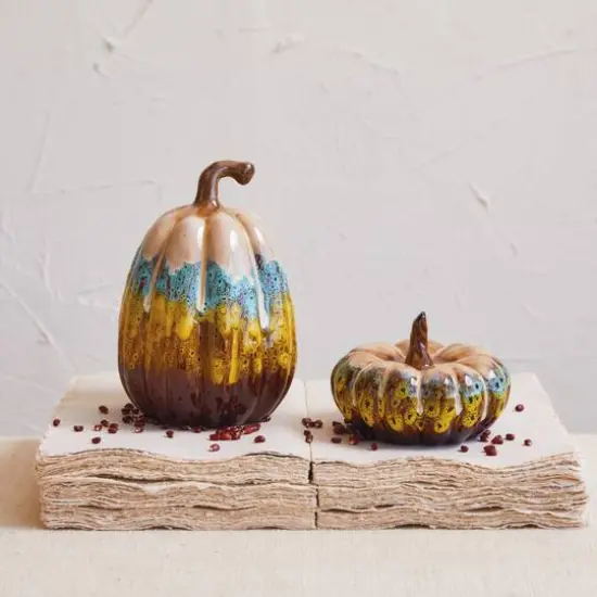 Hello Honey&reg; 3.75" Multicolor Stoneware Pumpkin D&eacute;cor with Reactive Glaze {3}