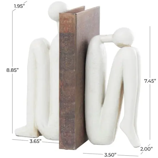 9" Polystone People Bookends Set White {4}