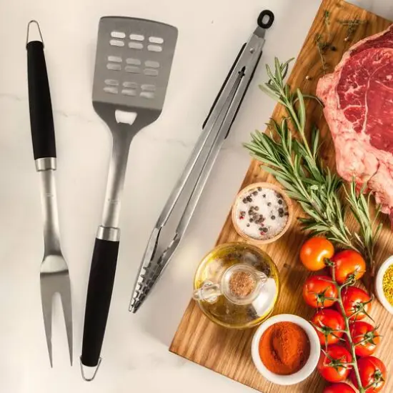 Gibson Home&reg; Silver & Black Sawyer 3 Piece Stainless Steel BBQ Tool Set {4}