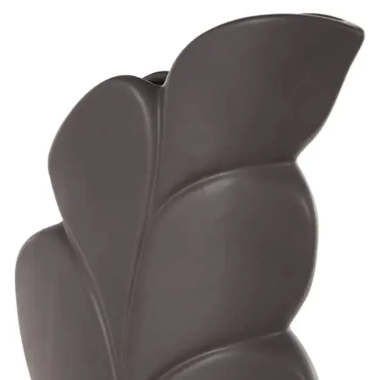 19" Black Slanted Ceramic Leaf Vase {4}