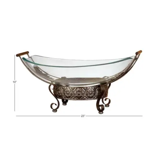 Brown Glass and Metal Traditional Serving Bowl, 10" x 23" x 14" {5}
