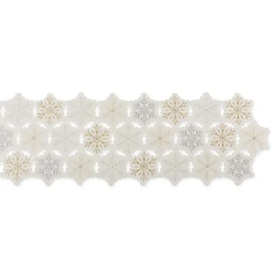 DII® 54" White and Gold Embroidered Snowflakes Table Runner {5}