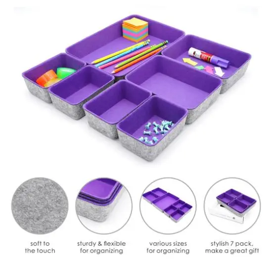 Welaxy Felt 7 Piece Drawer Organizer Tray Set Purple {4}