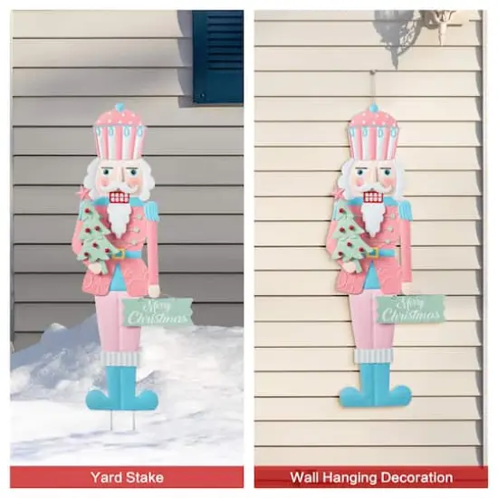 Glitzhome&reg; 36" Metal Christmas Pink Nutcracker Yard Stake {7}