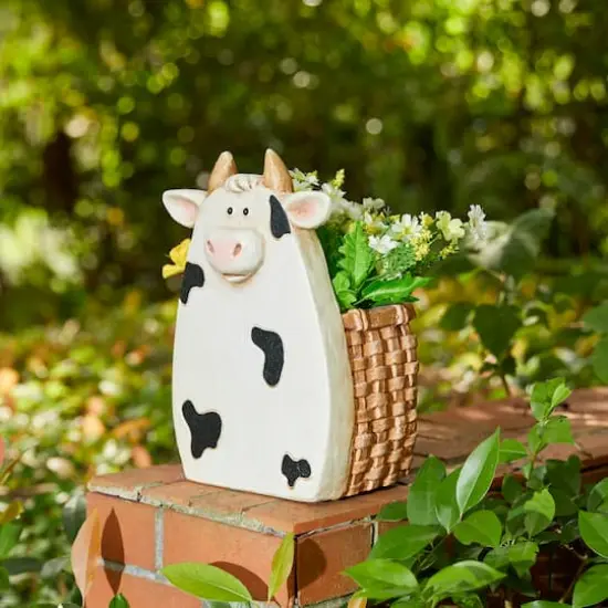 Glitzhome&reg; 13" Cute Cow Statue Planter {5}