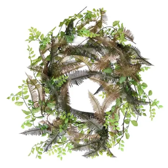 28" Green Fern & Cotton Wreath {1}