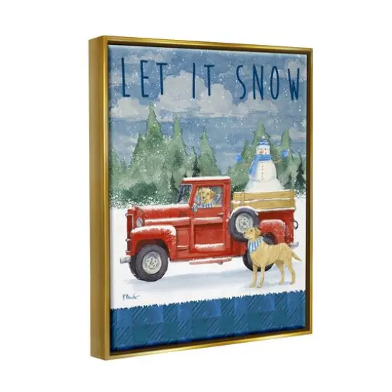Stupell Industries Let It Snow Winter Dogs Gold Framed Floater Canvas Wall Art {4}
