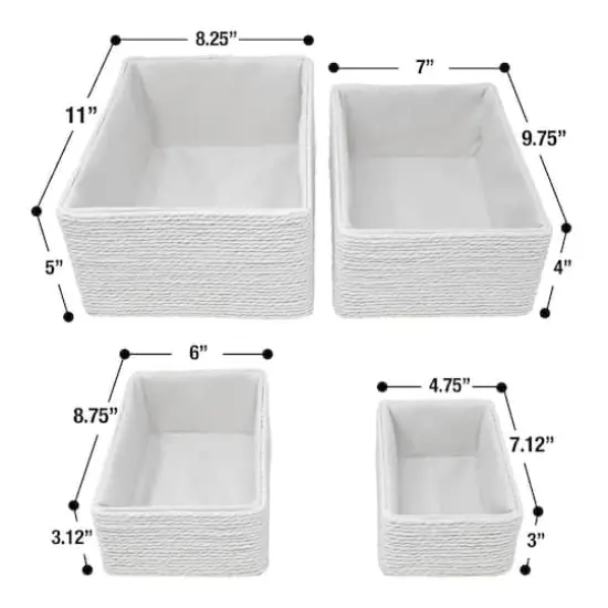 Sorbus 4-Piece Woven Rope Basket Set White {6}