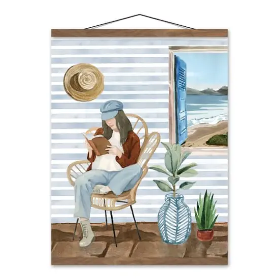 Beachy Girl Teak Hanging Canvas Wall Art {1}