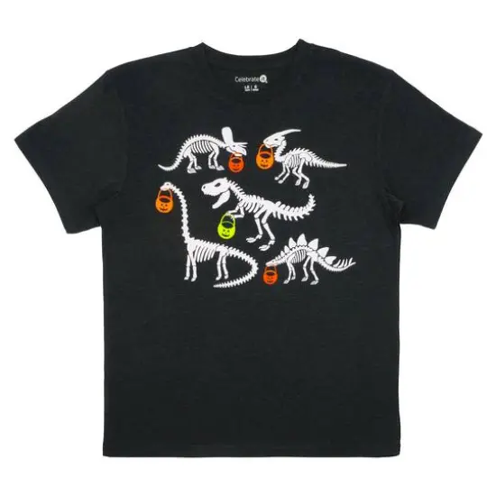 Charcoal Dinosaur Skeletons Youth Crew Neck T-Shirt by Celebrate It&trade; {1}