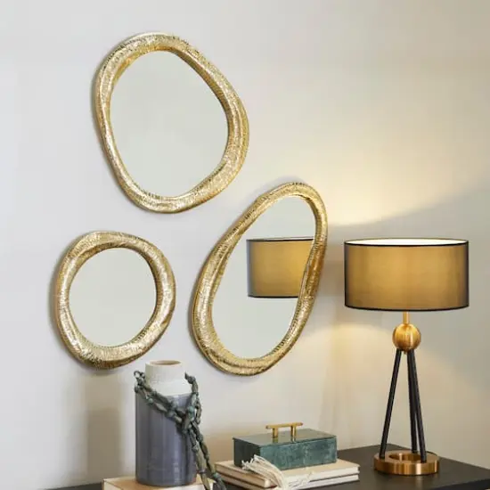Gold Aluminum Contemporary Abstract Wall Mirror, Set of 3 23", 19", 15" {7}