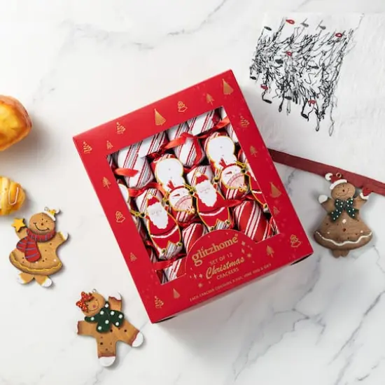 Glitzhome&reg; 12PK 1.25"D x 10"H Candy Cane Christmas Party Crackers with Gift Contents {3}