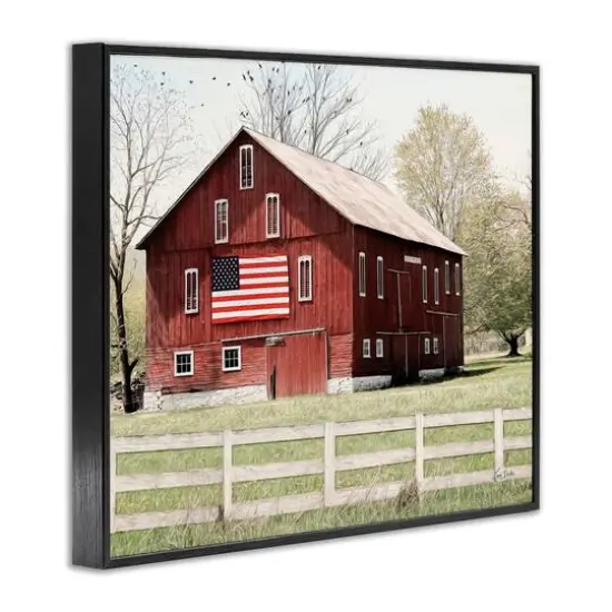 Stupell Industries Patriotic Barn Flag Framed Giclee Art Black {4}