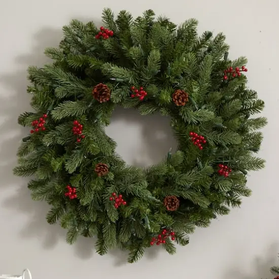 30" Pre-Lit Berries & Pinecones Wreath {6}