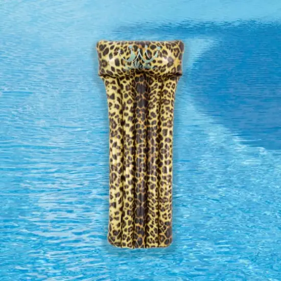 Pool Central 5.5ft. Inflatable Leopard Print Pool Mattress Float with Built-In Pillow {3}