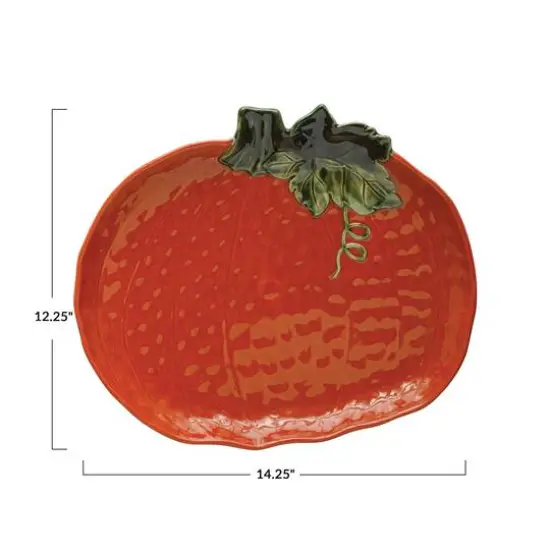 Hello Honey&reg; 14" Orange Stoneware Pumpkin Shaped Platter {4}