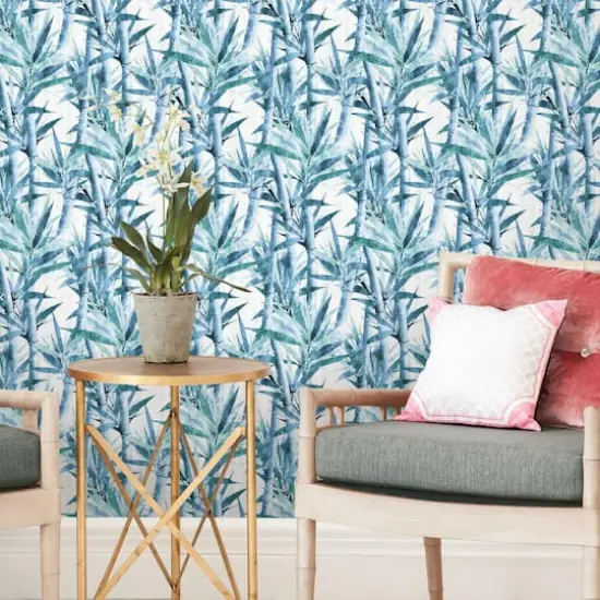 RoomMates Lucky Bamboo Peel & Stick Wallpaper Blue/White {6}