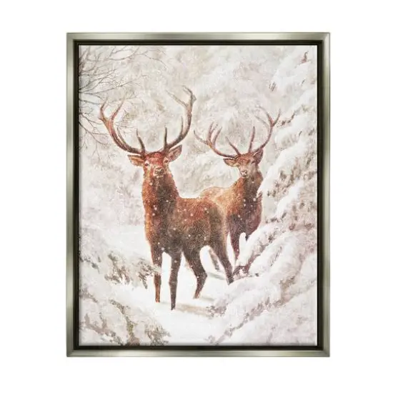 Stupell Industries Elks Snowy Forest Wildlife Black Framed Floater Canvas Wall Art Gray {1}