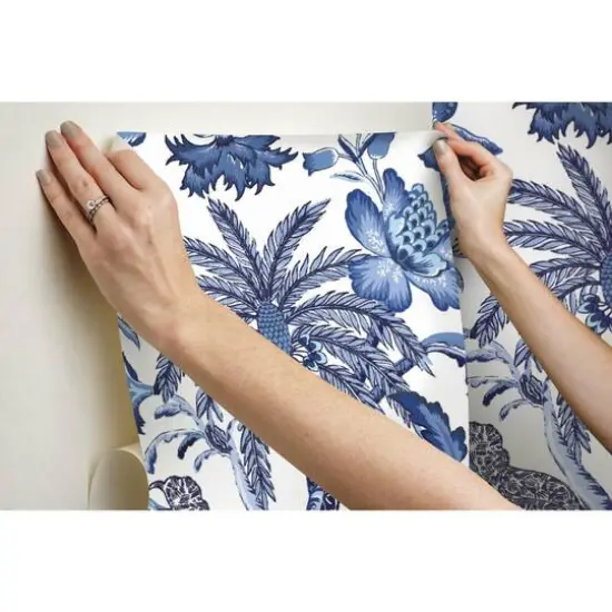 RoomMates Exotic Curiosity Peel & Stick Wallpaper Blue and White {13}