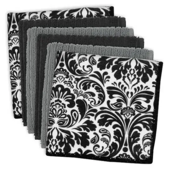 DII&reg; Black Microfiber Damask Dishcloth Set {1}