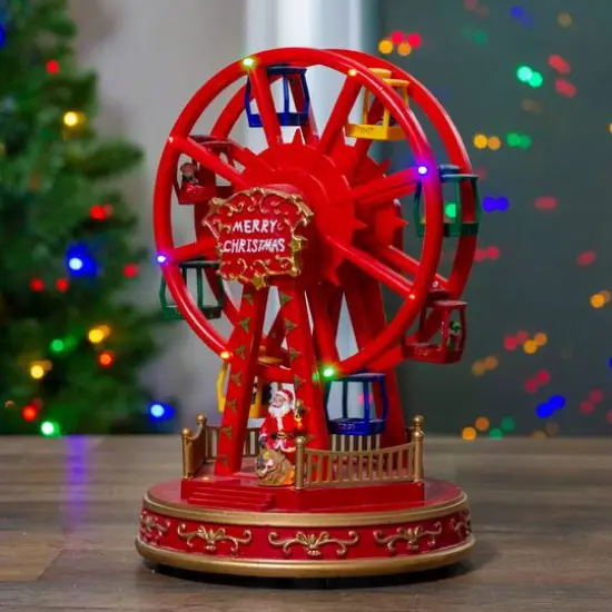 11" Red & Gold LED Musical Rotating Christmas Ferris Wheel {3}