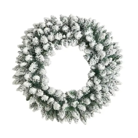24" White LED Lights Flocked Artificial Christmas Wreath {4}
