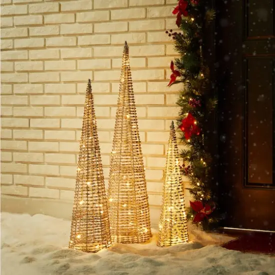 Glitzhome&reg; Lighted Christmas Champagne Gold Cone Tree Outdoor D&eacute;cor Set {5}