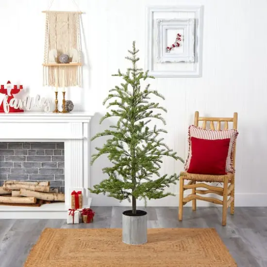 5.5ft. Pre-Lit Pine Artificial Christmas Tree in Decorative Planter, Clear Lights {8}