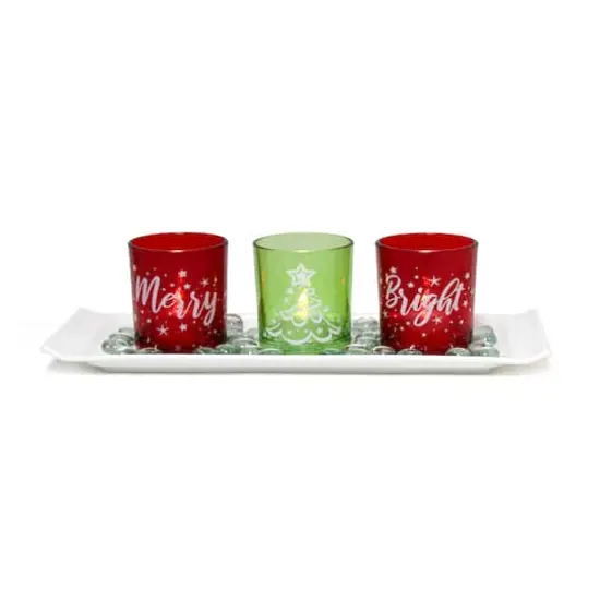 Elegant Designs&trade; Merry & Bright Christmas Candle Holder Set {3}