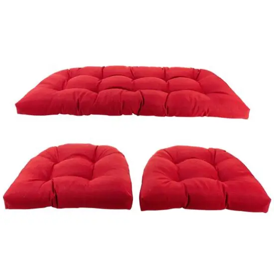 3 Piece Wicker Furniture Cushion Set Red {1}