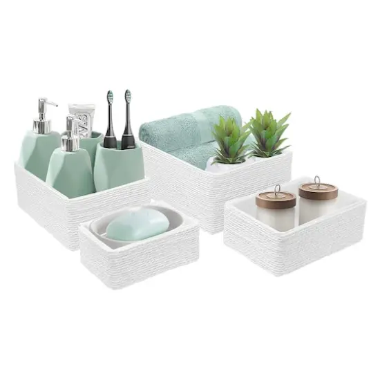 Sorbus 4-Piece Woven Rope Basket Set White {4}