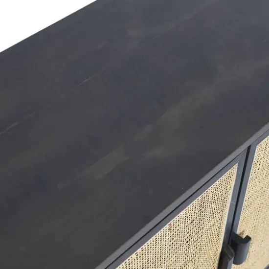 Hello Honey&reg; 47" Boho Woven Rattan and Wood Cabinet with Doors, Shelf, and Interior Storage Compartments Gray and Natural {10}