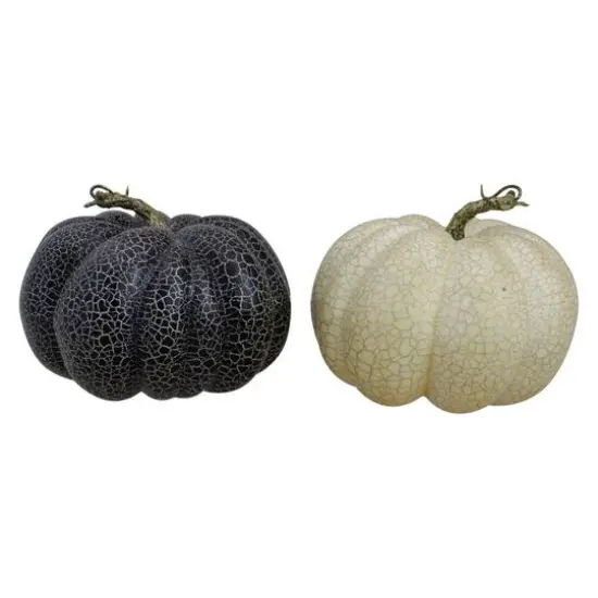 7" White & Black Fall Harvest Tabletop Pumpkin Set {1}