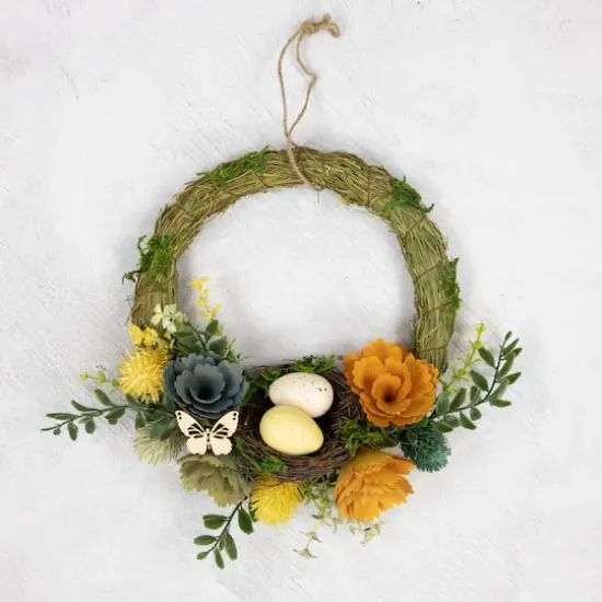 9" Easter Egg, Birds Nest & Wooden Flower Wreath {4}