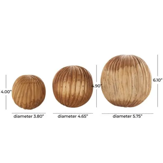 Brown Teak Wood Carved Textured Orbs Set {7}