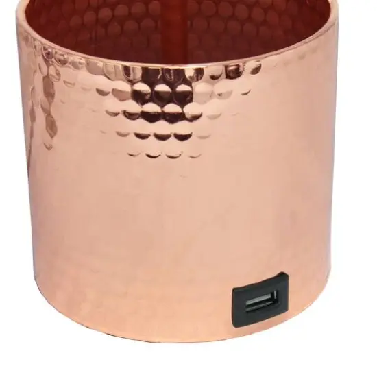 Simple Designs 18.5" Hammered Metal Container Base Table Lamp with USB Charging Port White/Rose Gold {9}