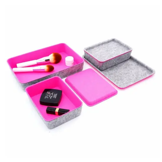 Welaxy Felt 3 Piece Drawer Organizer Bins with Lids Hot Pink {5}