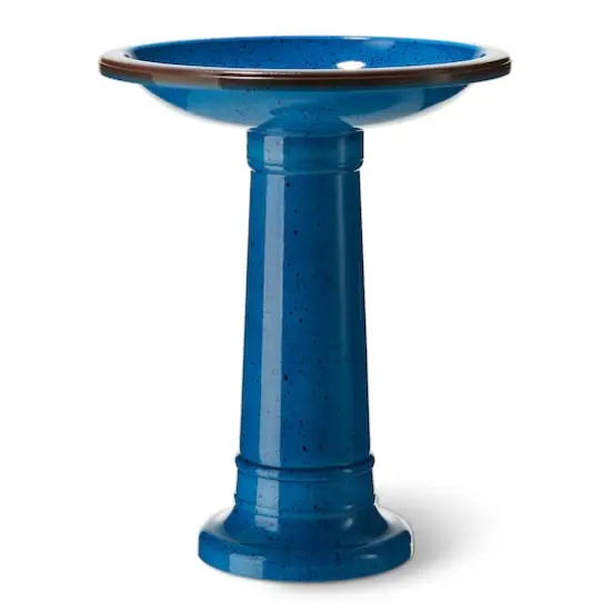 Glitzhome&reg; 21.5" Faux Ceramic Tall Pedestal Birdbath Cobalt Blue {1}