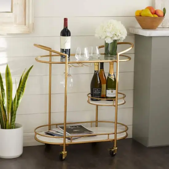 Gold Metal Contemporary Bar Cart, 33" x 31" x 16" {8}