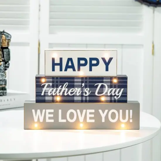Glitzhome&reg; 12" Lighted Happy Father's Day Block Sign {3}