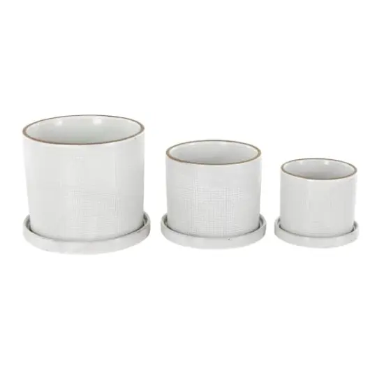 White Geometric Grid Patterned Ceramic Planter Set {7}