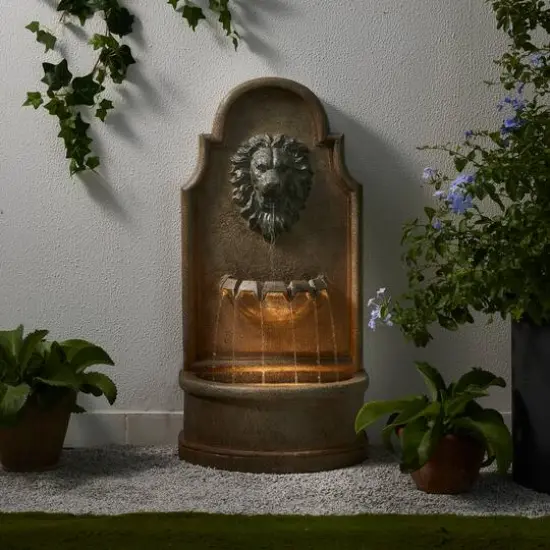 Glitzhome&reg; 31" 3-Tier LED Faux Granite Lion Head Fountain {5}