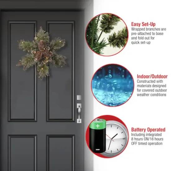 14" Glittery Bristle&reg; Pine Snowflake with Pine Cones & Warm White LED Lights {6}