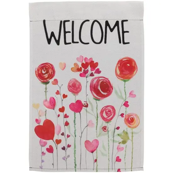 18" Roses & Hearts Floral Welcome Garden Flag {1}