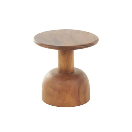 15.75" Brown Wood Handmade Accent Table with Rounded Block Base {7}