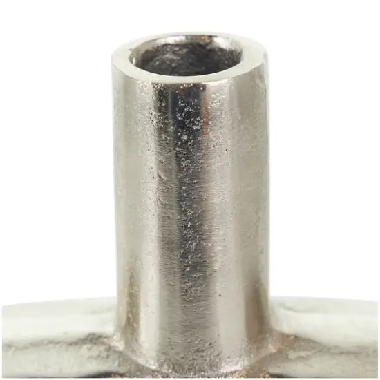 12" Silver Aluminum Geometric Circular Vase with Linear Etchings {7}