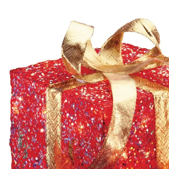 Red Sisal Gift Box Set with Clear Lights {4}