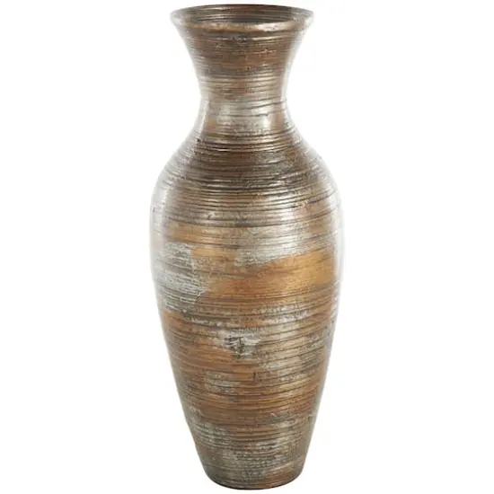 Brown Bamboo Wood Antique Inspired Vase {7}